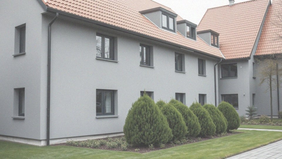 Jak szare kolory elewacji zapewniają elegancki kontrast z ceglastym dachem?